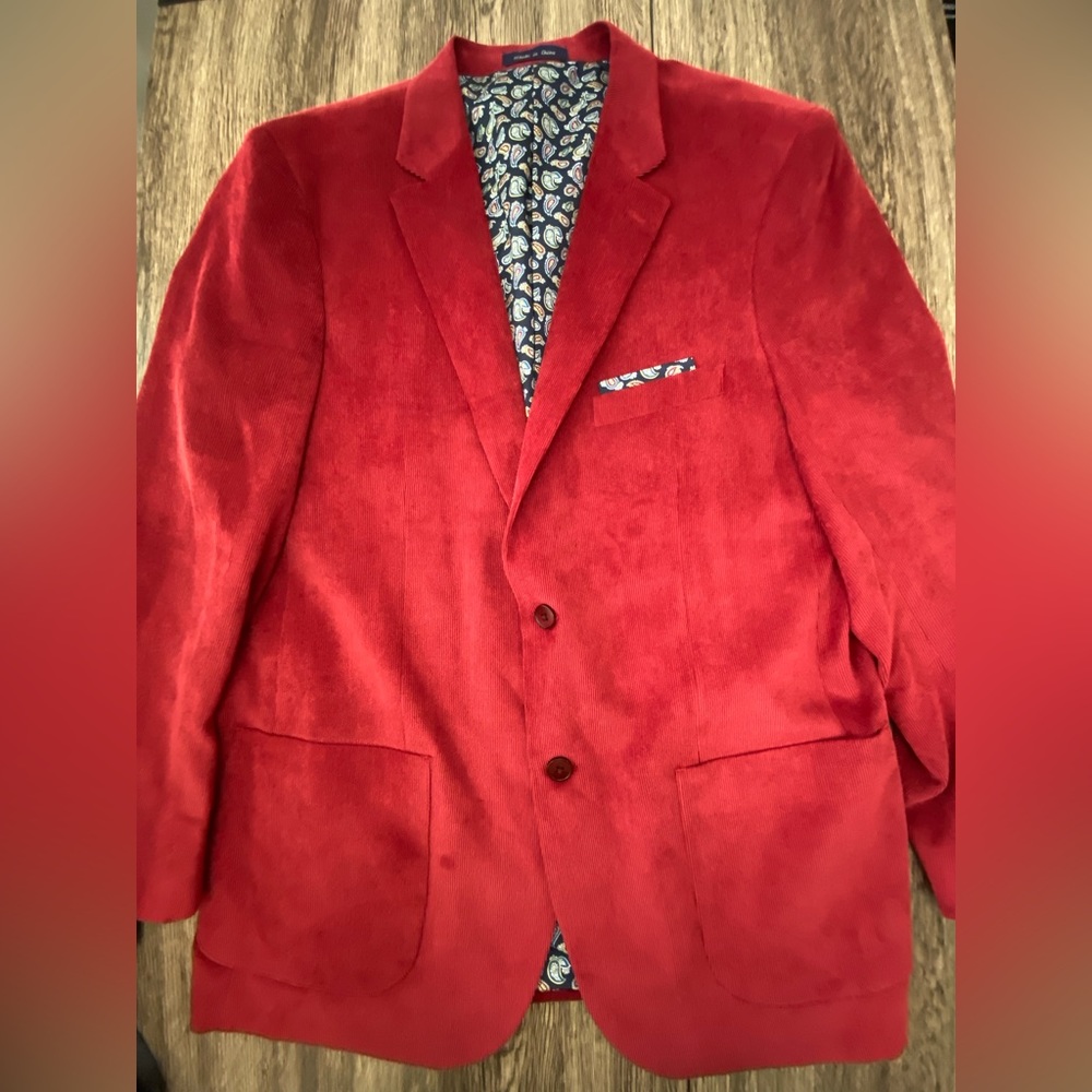 Alan Flusser red corduroy blazer jacket men’s size large